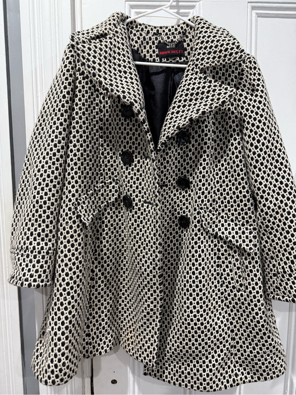 Miss Sixty Black & White Textured Peacoat Jacket